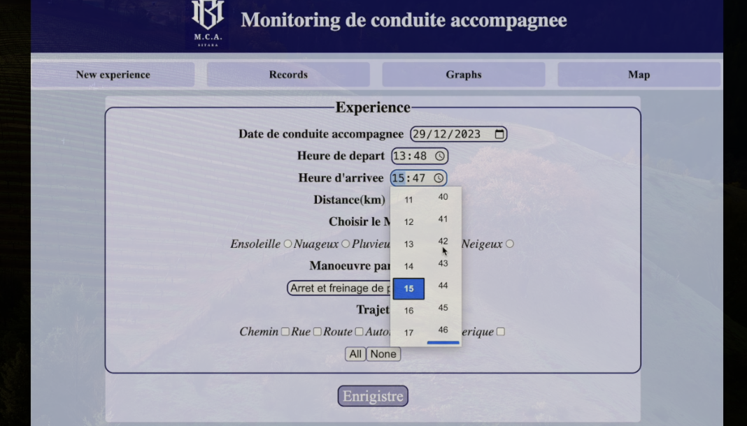 screenshot of driving monitoring